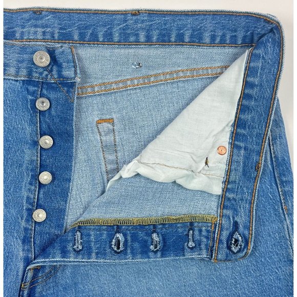 Levis 501 93 Straight Cropped Men 38 Light Blue Jeans Denim Button Fly 290980023 - Picture 6 of 12